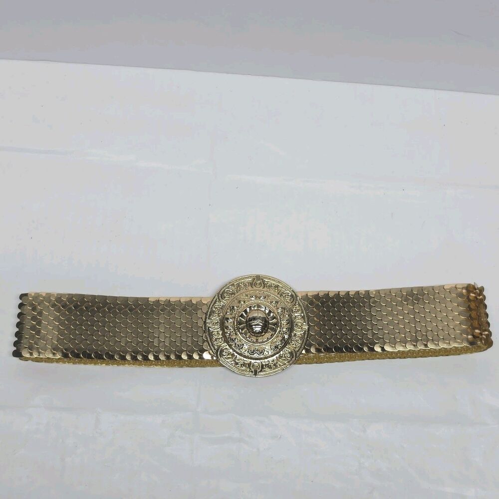 Vintage 80s Gold Tone Metal Scale Stretch Belt Womens Sz XS/S Retro Disco Boho